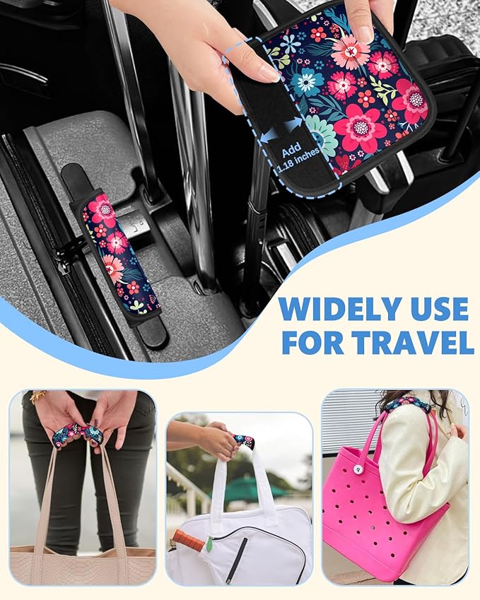 Slohif Luggage Handle Wrap 3Pcs Suitcase Identifier - Bag Strap Cover For Bogg Travel Accessories Easy Identification Bright Marker Sleeve Grips Comfort Neoprene Concealed Tag For Airport, Flower