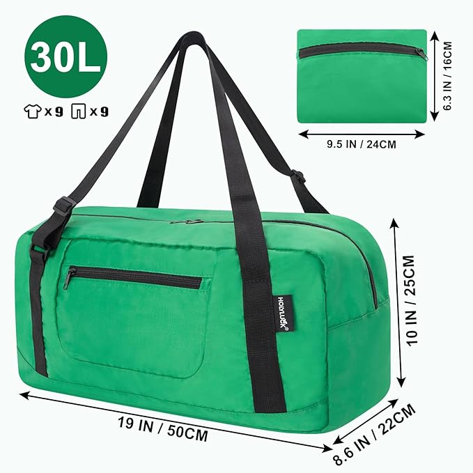 HOLYLUCK Foldable Travel Duffel Bag For Women & Men Luggage Great for Gym - Kelly green