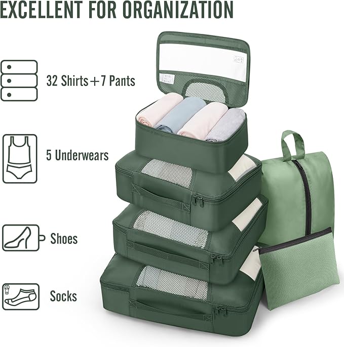 Veken 8 Set Packing Cubes for Travel Essentials, Suitcase Organizer Bags in 4 Sizes, Carry-On Luggage Accessories with Large Laundry & Hanging Toiletry Bag, Must-Have for Airplane, Road Trip & Camping