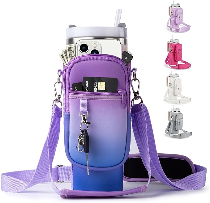 linmaya Water Bottle Carrier Bag for Stanley Cup 40/30oz with Phone Holder Pockets,Neoprene Water Bottle Cross-body Bag with Adjustable Shoulder & Hand Strap Stanley Cup Accessories