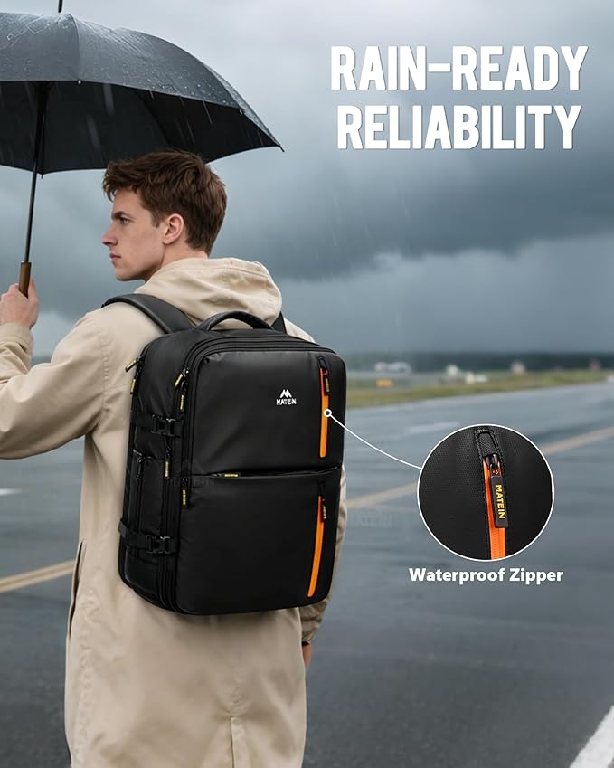 MATEIN Personal Item Travel Backpack 18x14x8 with Shoe Compartment Detachable, Expandable Underseat Backpack for Spirit Airlines Fit 17" Laptop, Airplane Approved Carry on Bag Luggage Mochila, Black
