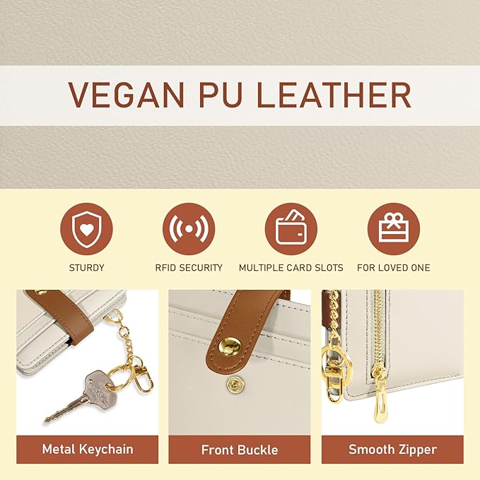 Jogjam Small Ladies Wallet, Rfid Slim Thin Compact Credit Card Women Wallet, PU Leather Bifold Cash Wallet, Zipper Coin Pocket & ID Window, Female Gifts Beige and Caramel