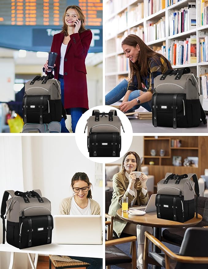 FALANKO Women Laptop Backpack, Doctor Nurse Teacher Work Adult Backpack for 15.6 Inch Laptop with RFID Anti-theft College Business Computer Bookbag Grey Black