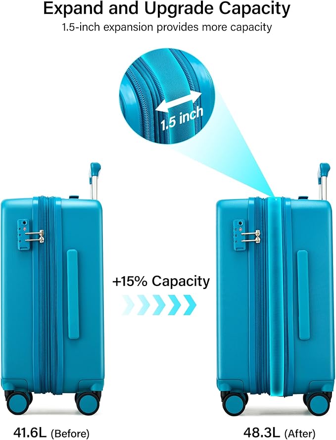 Hanke Expandable Carry On Luggage 22x14x9 Airline Approved, 20 Inch Hard Shell Suitcases with Wheels, Lightweight Travel Luggage Carry On Suitcase for Woman & Men with Tsa Lock(Caribbean Blue)