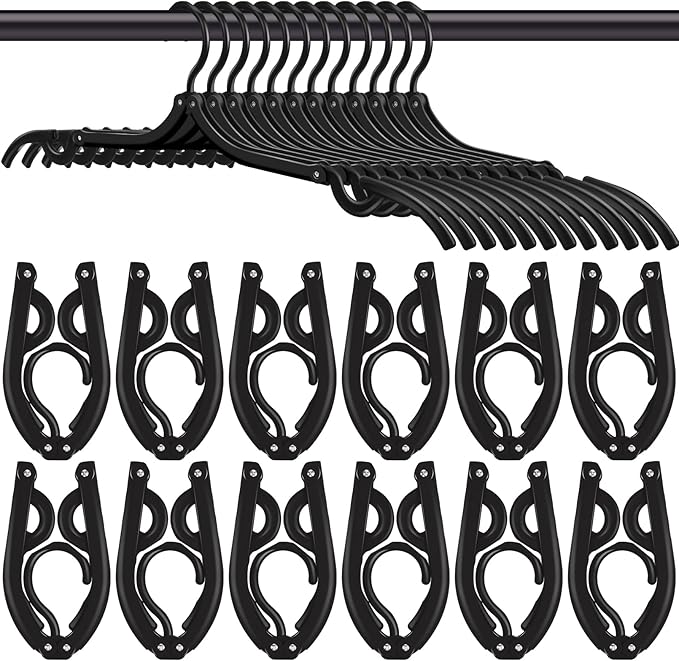 24Pcs Travel Hangers,Portable Folding Hanger,Lightweight Folding Hanger Non-Slip Travel Accessories for Clothes,Black Foldable Hangers Clothes Drying Rack for Home Outdoor Indoor