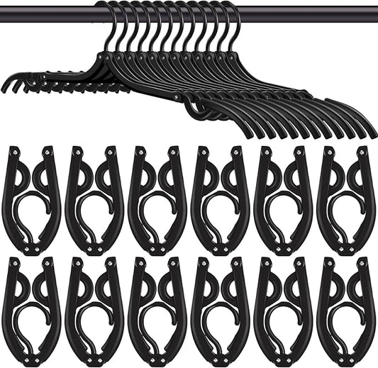 24Pcs Travel Hangers,Portable Folding Hanger,Lightweight Folding Hanger Non-Slip Travel Accessories for Clothes,Black Foldable Hangers Clothes Drying Rack for Home Outdoor Indoor