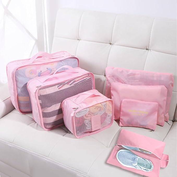 INVODA 7 piece Multi-size Packing Cubes for Travel Suitcase Organizer Bags Lightweight Travel Bags (Pink)