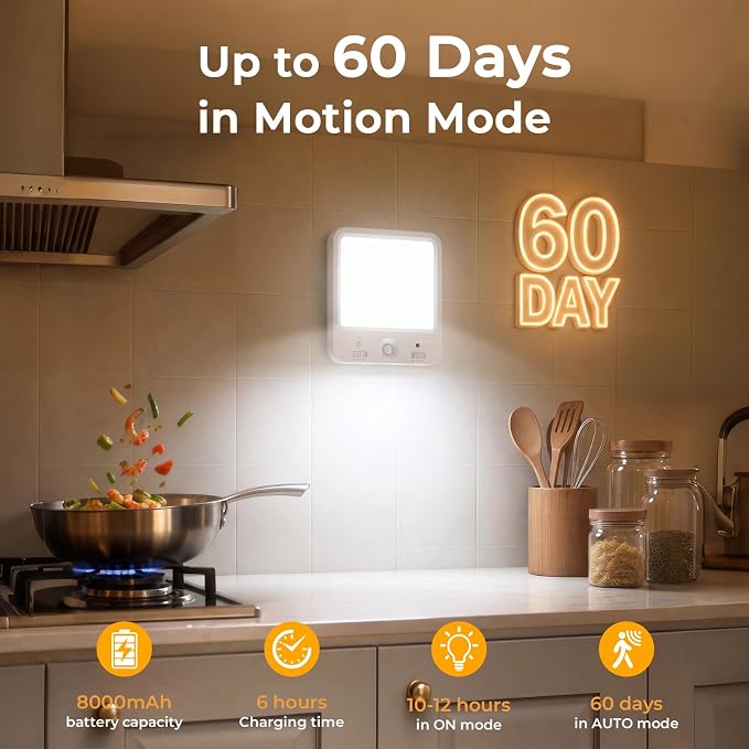 TANBABY Rechargeable Motion Sensor Ceiling Light, Wireless Remote, 7-Inch | Wireless LED Shower Light, 8000mAh Battery Long Lasting Closet Light, 3 Color Dimmable, Timer, No Wiring for Hallway Pantry