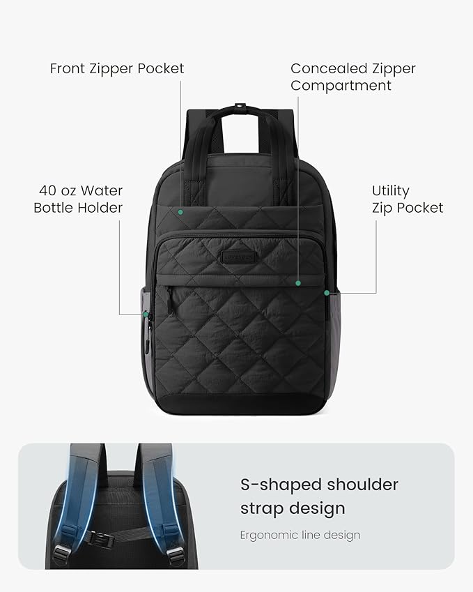 LOVEVOOK Puffer Backpack for Women Fits 15.6 Inch Laptop, Quilted Travel Backpacks Purse with Large Cup Holder, Teacher Computer Work Bags College Shool Bookbag, Puffy Carry On Personal Item Bag