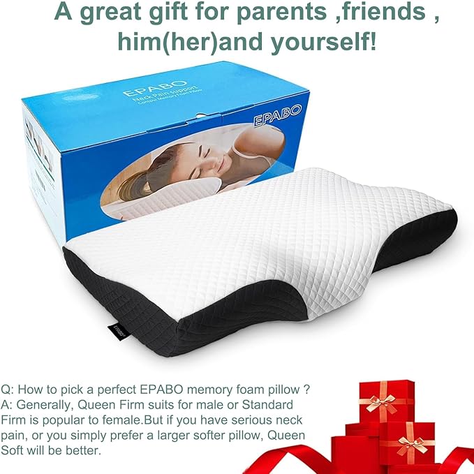 Contour Memory Foam Pillow Orthopedic Sleeping Pillows, Ergonomic Cervical Pillow for Neck Pain - for Side Sleepers, Back and Stomach Sleepers, Free Pillowcase Included (Firm & Standard Size
