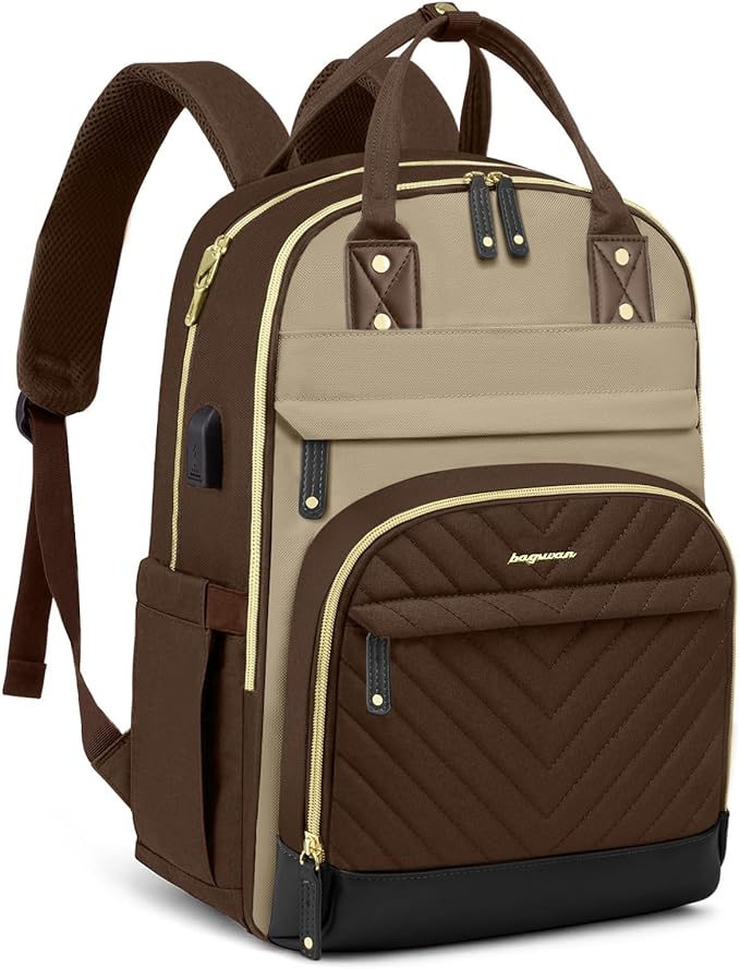 Laptop Backpack for Women Work Bag - 15.6 inch Travel Backpack Purse with USB Charger College Bookbag Waterproof Cute Casual Daypack Fashion Business Computer Backpacks for Teacher Nurse Brown Khaki
