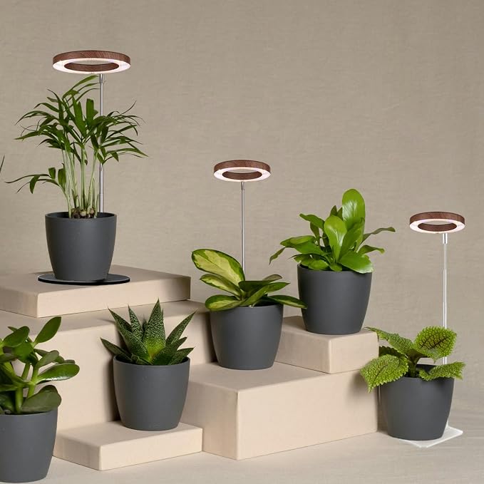72 LEDs Plant Grow Light for Indoor Plant,Walnut Wood Grain Aluminum LED Grow Light with Black Base, Height Adjustable,6.3" Aluminum Housing,Automatic Timer with 8/12/16 Hours,1 Pack