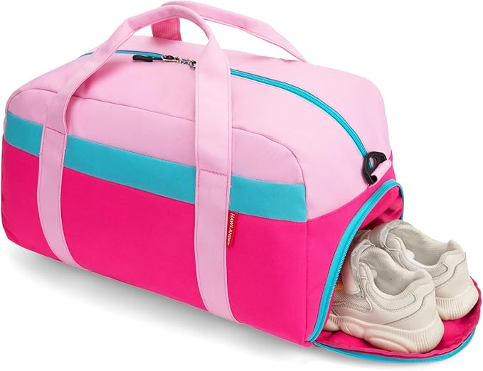 HawLander Kids Duffle Bag for Boys or Girls, Fit Sports Practice, or Overnight Travel Weekend (Pink)