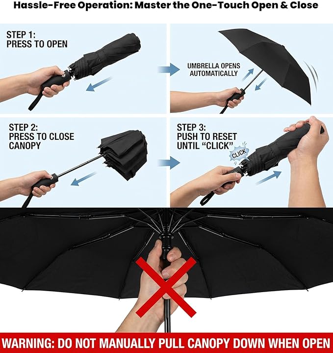 SIEPASA Compact Travel Umbrella - Windproof Auto Open/Close, Lightweight Folding Umbrella wIth Fiberglass Frame & Waterproof Canopy. Fits Backpack/Purse. (Tulip)