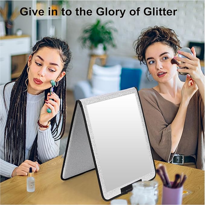 LPHUMEX Foldable Full Length Mirror Glitter Silver, 13x33 Portable Body Mirror for Travel, Dance, Festival