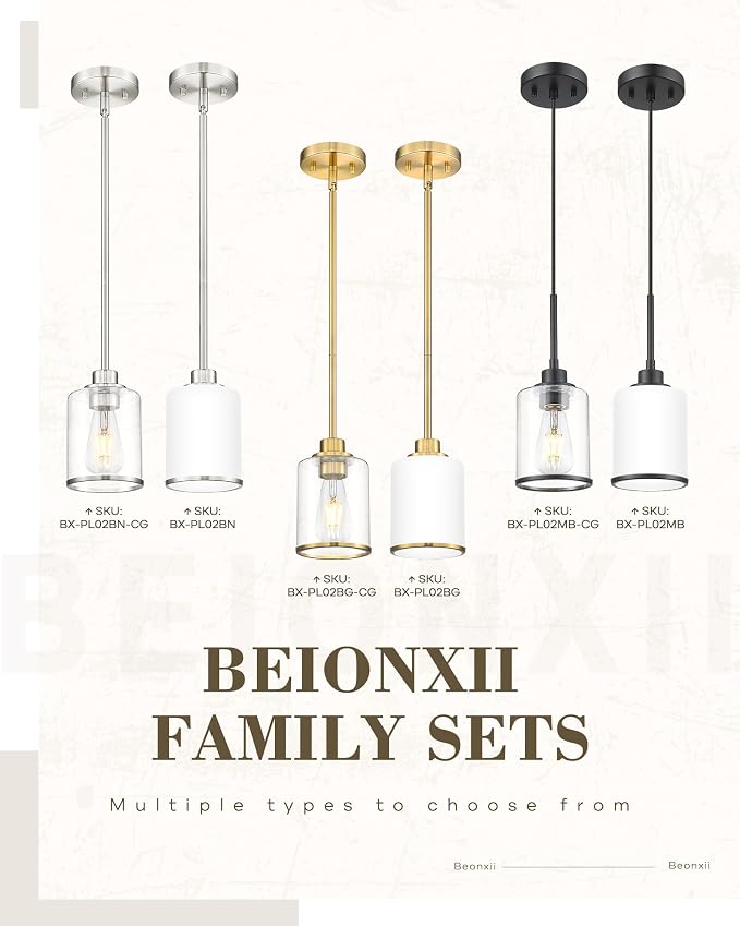 Beionxii BrushedNickel Pendant Lights Kitchen Island,Hanging Lights Fixture | Mini Kitchen Pendant Lighting Over Island with Milk Glass, Hanging Lights for Sink, Dining Room, Entryway, BX-PL02BN