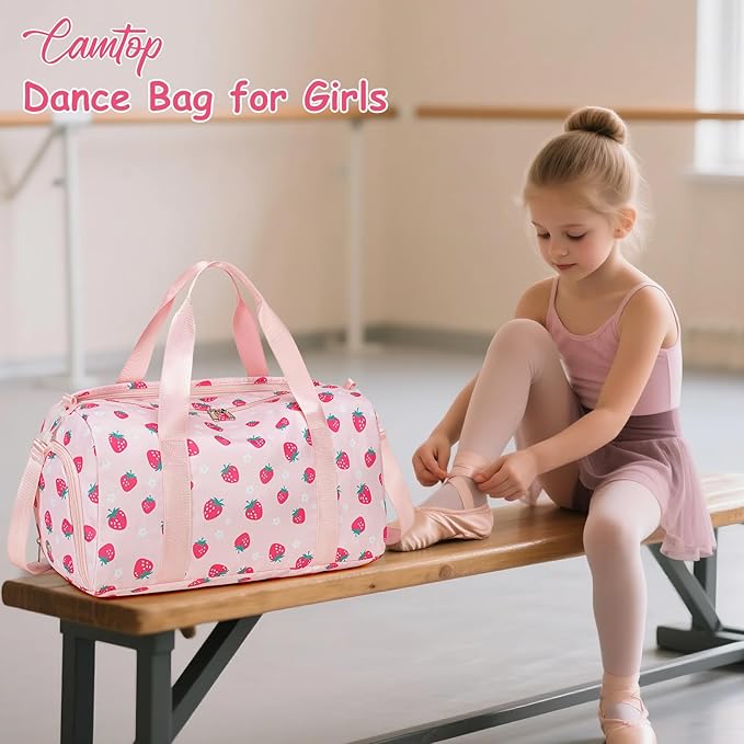 CAMTOP Kids Duffel Overnight Bag Boys Girls Toddler Weekender Carry-On Personalized Tote for Travel Gym Sport (Pink Strawberry)