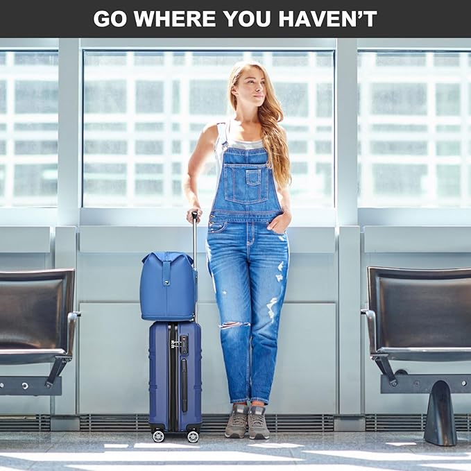 Kono Luggage Set 4 Piece Carry On Lightweight PC+ABS Hardside Luggage with TSA Lock Spinner Wheels Carry On Suitcase Navy