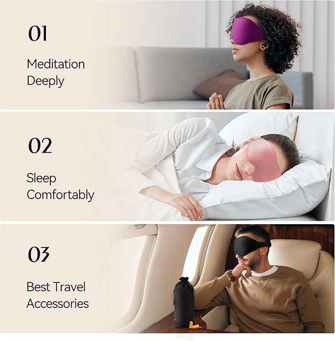 Sleep Masks for Women Men - Blackout Eye Cover for Lash Extension, 3D Contoured Sleep Mask for Side Sleeper, Soft Memory Foam, Sleep Masks for Travel, Airplane, Night(Cloud Black, Cloud Purple)