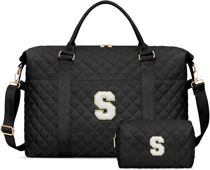 Gifts for Women, Initial Travel Duffle Bag, Personalized Weekender Overnight Bags, Gift for Mom Friend College Girl Graduation Teacher（Black,S)