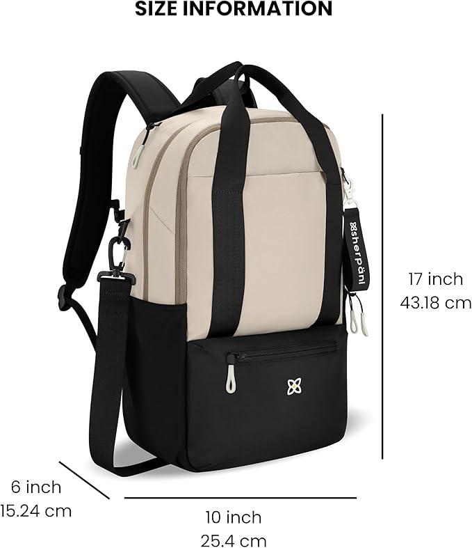 Sherpani Camden, Convertible Backpack, 3 in 1 Tote Bag, 18L Travel Backpack, Crossbody Bag for Women, Cross Body Purse, Travel Gifts, RFID Protection, Fits 13” Laptop (Con Leche)