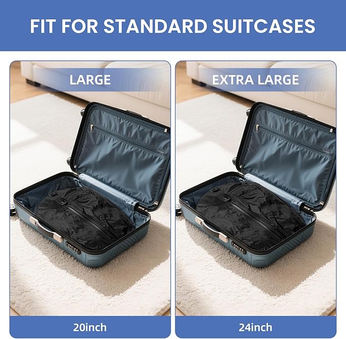 BAGAIL TPU Vacuum Bag for Travel, Reusable Compression Bag with IPX8 Waterproof Zipper, Save Space for Suitcase, Backpack and Carry on (Jet Black, Large, With Pump)