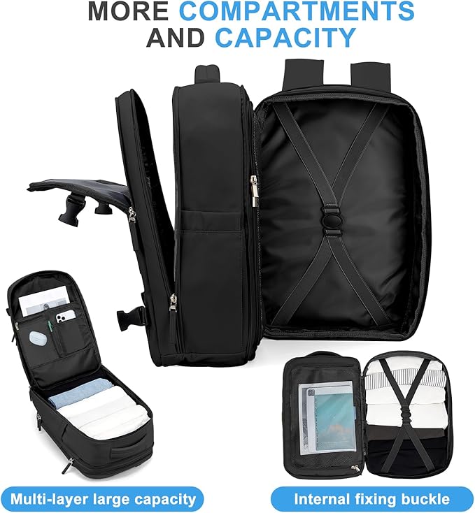 coowoz Large Travel Backpack For Women Men, Carry On Backpack,Hiking Backpack Waterproof Outdoor Sports Rucksack Casual Daypack Expandable Heavy Duty Extra large Backpack Black Expansion
