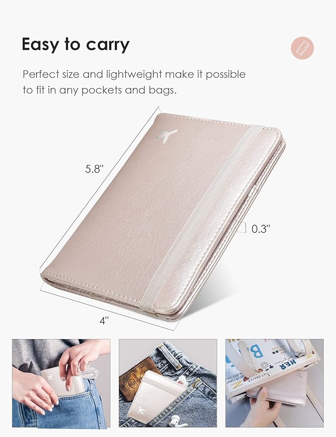 Mymazn Passport and Vaccine Card Holder Combo Passport Holder Wallet With Vaccination Card Holder Passport Case with RFID Blocking Clear Pocket For Vaccine Card Holder (Champagne Pink)