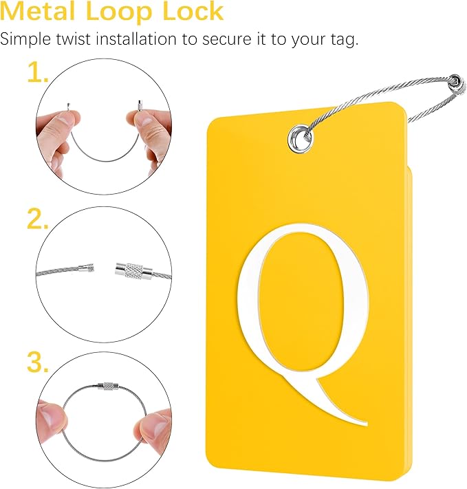 Gostwo 2 Pack Luggage Tags for Suitcases, 26 Initial Letter Travel Luggage Baggage Identification Labels ID Tag Fully Bendable Tags with Stainless Steel Loop (Yellow) (Letter Q)