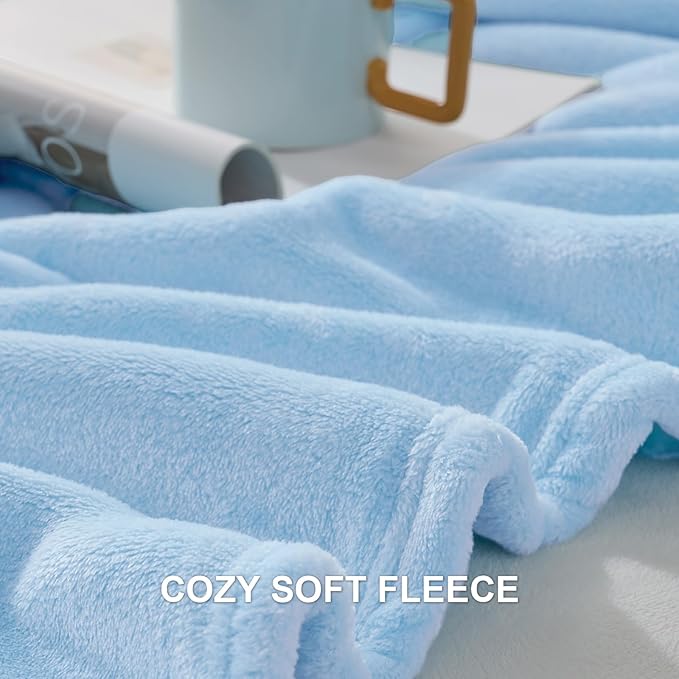 Hansleep Fleece Light Blue Full Blanket, Super Soft Flannel Fuzzy Plush Cozy Blanket for All Seasons, Light Blue, Full 84x90 Inches