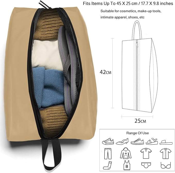 Golf Shoe Bag Large Capacity Oxford Fabric Waterproof Golf Shoes Bag with Zipper and Handle for Portable Packing Sport Shoes Storage Bags for Travel, Running, Gym, Soccer(Beige, 1-Pack)