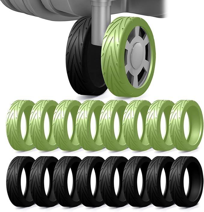 16 Pack Upgrade Luggage Wheel Covers, Silicone Protective Covers for 2-2.4" Spinner Wheel, Wear-Resistant, Anti-Noise, Travel Accessories for Carry-On Suitcases (Black&Green)