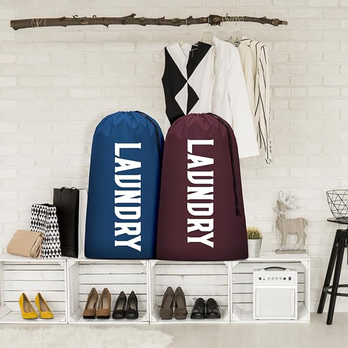 Laundry Bag, Travel Laundry Bag Machine Washable Dirty Clothes Organizer, Large Enough to Hold 4 Loads of Laundry, Easy Fit a Laundry Hamper or Basket (Wine+Navy, 24" x 36")