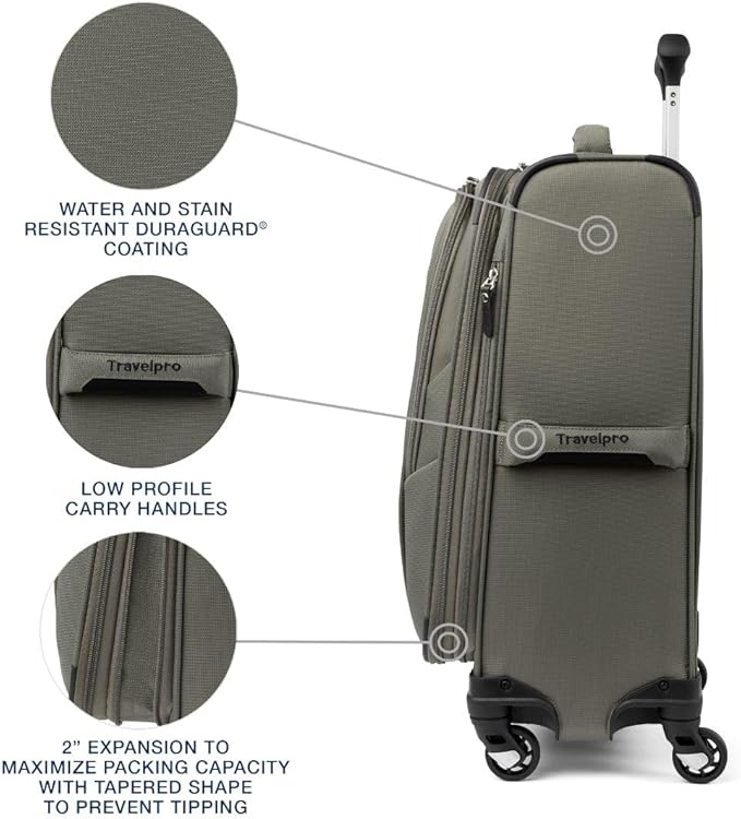 Travelpro Maxlite 5 Softside Expandable Luggage with 4 Spinner Wheels, Lightweight Suitcase, Men and Women, Slate Green, Carry-on 21-Inch