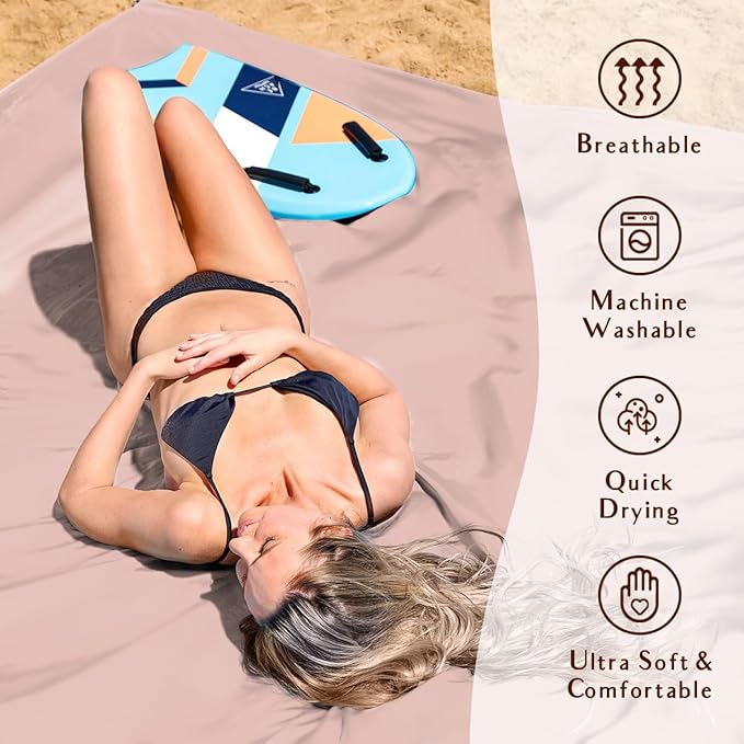 AlphaBeing Beach Blanket Waterproof Sandproof, Extra Large Beach Mat for 1–8 Adults, Oversized Picnic Blanket with 4 Stakes & Storage Bag, Essential Beach Gear for Travel