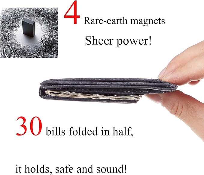 Toughergun Slim Wallet for Men RFID Blocking Money Clip, Minimalist Front Pocket Credit Card Holder, Magnetic Thin Mens Wallets with ID Window