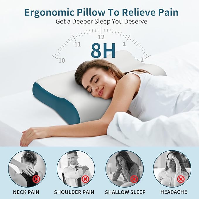 Cervical Neck Pillow for Pain Relief, Contour Memory Foam Pillows Ergonomic Pillow Orthopedic Cooling Pillow Bed Pillow Neck Support for Side Back Stomach Sleepers