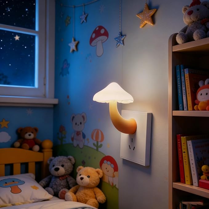 LED Mushroom Night Light Plug in Lamp, Light Sensor Night Lights Plug into Wall, Dusk to Dawn Sensor Night Light for Adults Kids Room Bedroom Bathroom Hallway Kitchen (1, Warm White)