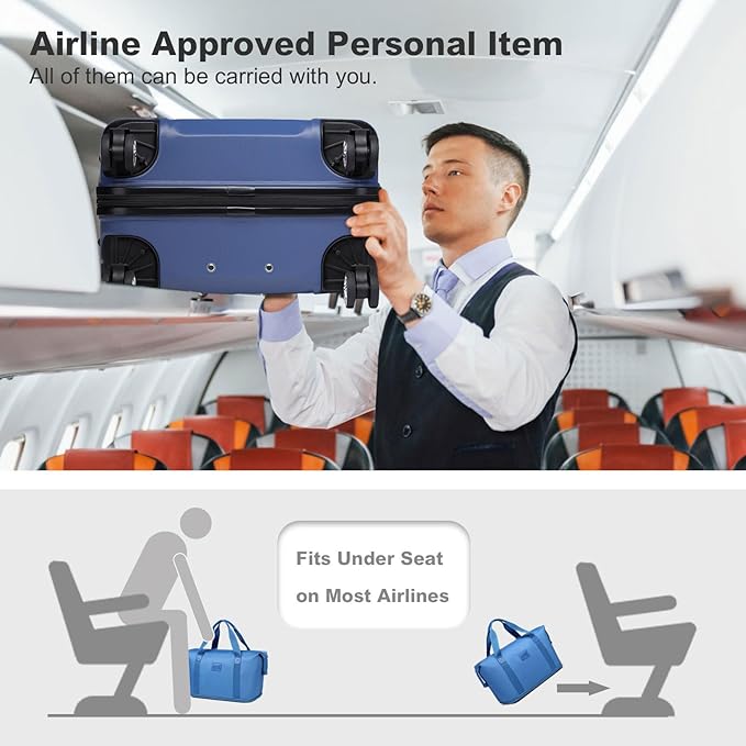 Kono Luggage Set 4 Piece Carry On Lightweight PC+ABS Hardside Luggage with TSA Lock Spinner Wheels Carry On Suitcase Navy