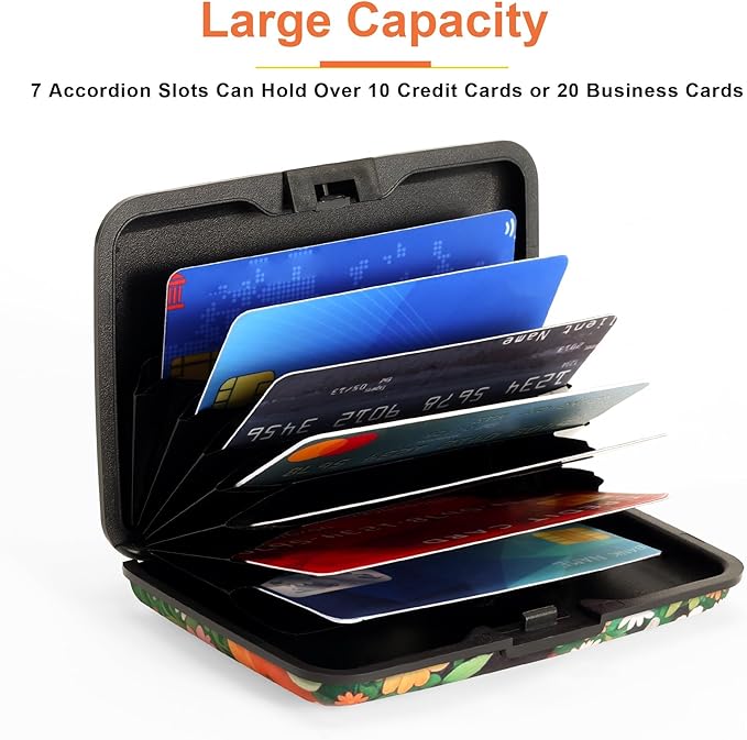 Mayski Credit Card Holder, RFID Blocking, Aluminum Alloy Hard Case, Small Mini Business Metal Wallet for Women Men, Black Cat Flower