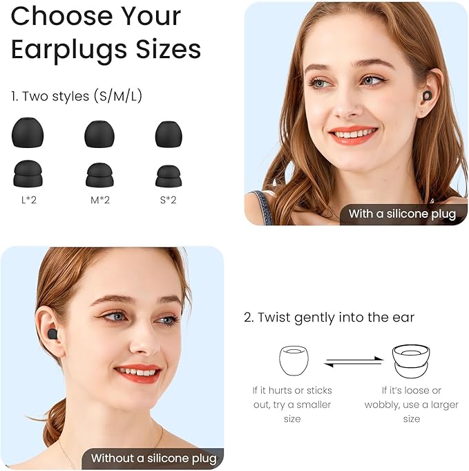 Jayine Ear Plugs for Sleeping Noise Cancelling, Soft Silicone Ear Plugs Hearing Protection 30dB, Reusable Earplugs for Concert, Festival, Sleep and Noise Sensitivity - Black