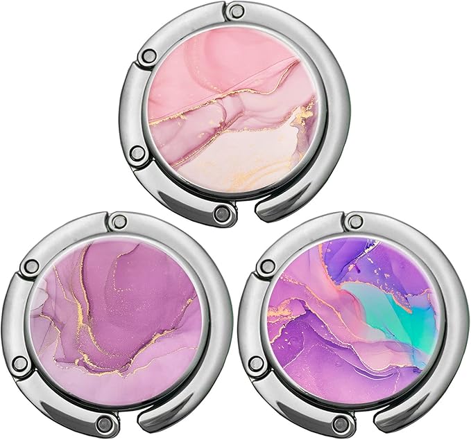 Bosketo Foldable Purse Hook Womens Bag Table Hanger Collection Desk Hooks for Purse (3pack Modern Marble Hook)