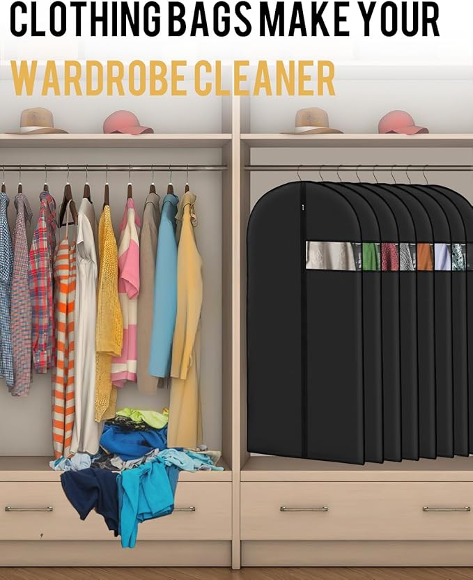 Garment Bags for Hanging Clothes (43'' x 24'' set of 10) Zipper Suit Bags for Travel with Clear Window Durable PEVA Dress Bags