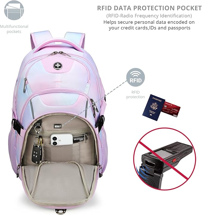 Swissdigital Laptop Backpack with USB Charging Port, Travel Backpack Fits 15.6 inches Computer, 31L Backpack for Women, Pink Purple | SD803-104