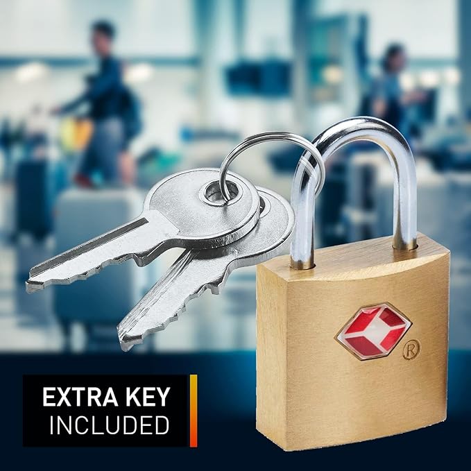 Lewis N. Clark Mini Brass Square TSA Lock + Padlock for Luggage, Suitcase, Carry On, Backpack, Laptop Bag or Purse - Perfect for Airport, Hotel, & Gym, 2 Keys Included - 3 Pack