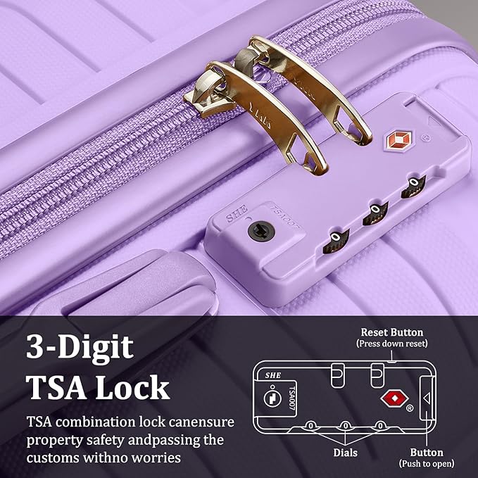 Joyway Suitcase Set 3 Piece Luggage Sets with TSA Lock, PP Hardside Carry on Luggage Set, Travel Lightweight Suitcases with Wheels, Light Purple