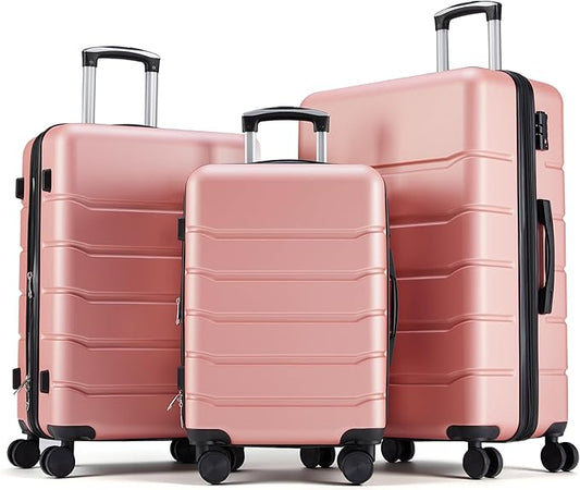 HealSmart Hardside Carry-On Luggage, Expandable Portable Hardshell Luggage with Spinner Wheels, Lightweight Suitcase TSA Lock, Pink, 3-Piece Set (20/24/28)