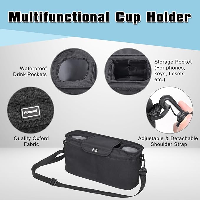 Vigorport Waterproof Luggage Travel Cup Holder, Free Hand Drink Carrier with Storage Bag, Coffee Mug Holders for Suitcases, Travel Accessories for Men Women, Flight Attendant Essentials