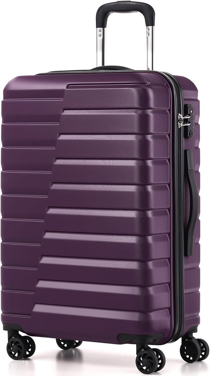 Coolife Medium Luggage Hardside Carry On with Spinner Wheels TSA Lock Telescopic Handle 24inch-Purple