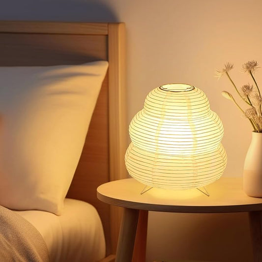 Small Paper Lamp, Japanese Lantern Table Lamp, Paper Table Lamp, Cute Lamp for Desk Bedrooms Bedside(Bulb Included)